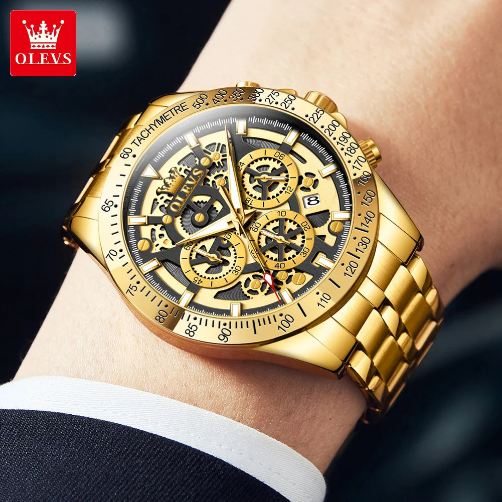 Dark Fenix Olevs Phantom Gold Skeleton Watch