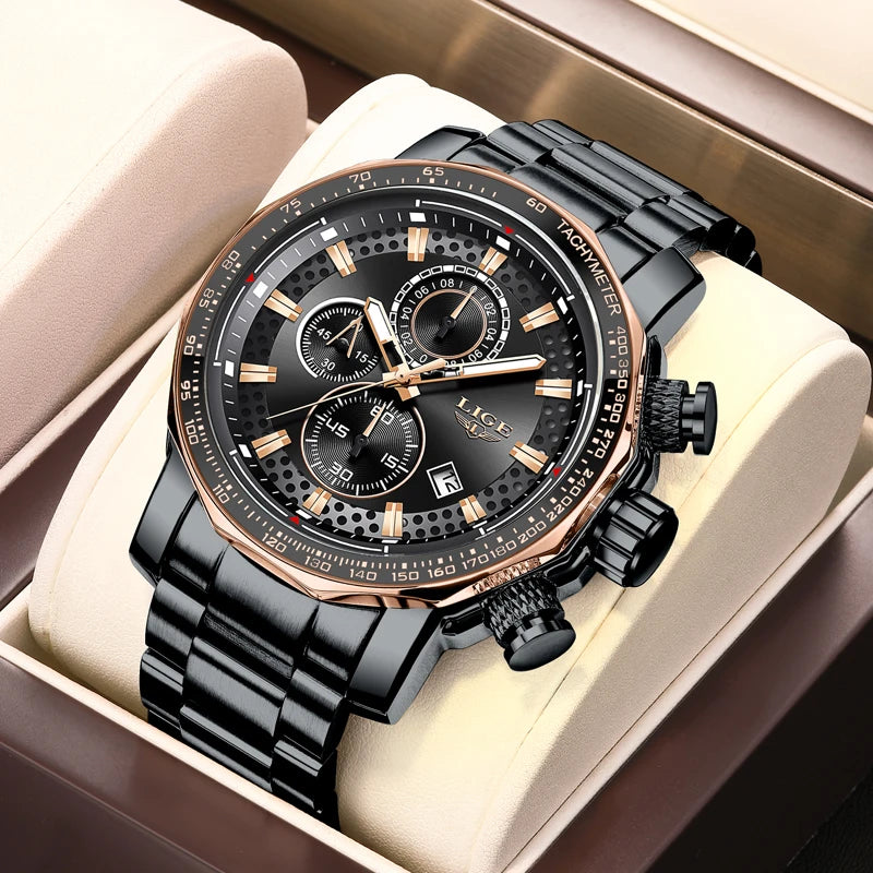 Man Watch LIGE Luxury Stainless Steel Mens Watch Male Military Sport Waterproof Big Watches Men Quartz Clock Relogios Masculino