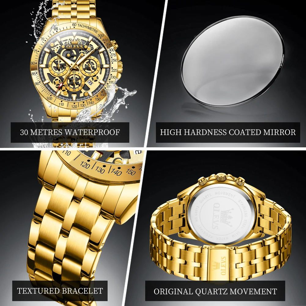 Dark Fenix Olevs Phantom Gold Skeleton Watch