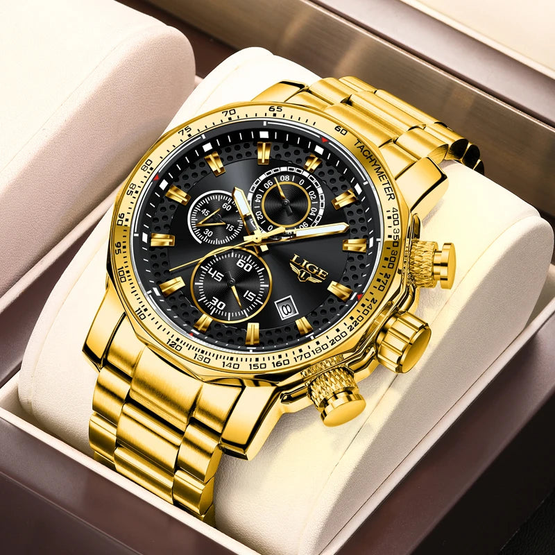 Man Watch LIGE Luxury Stainless Steel Mens Watch Male Military Sport Waterproof Big Watches Men Quartz Clock Relogios Masculino