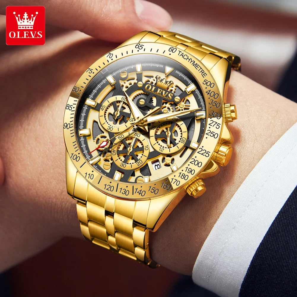 Dark Fenix Olevs Phantom Gold Skeleton Watch
