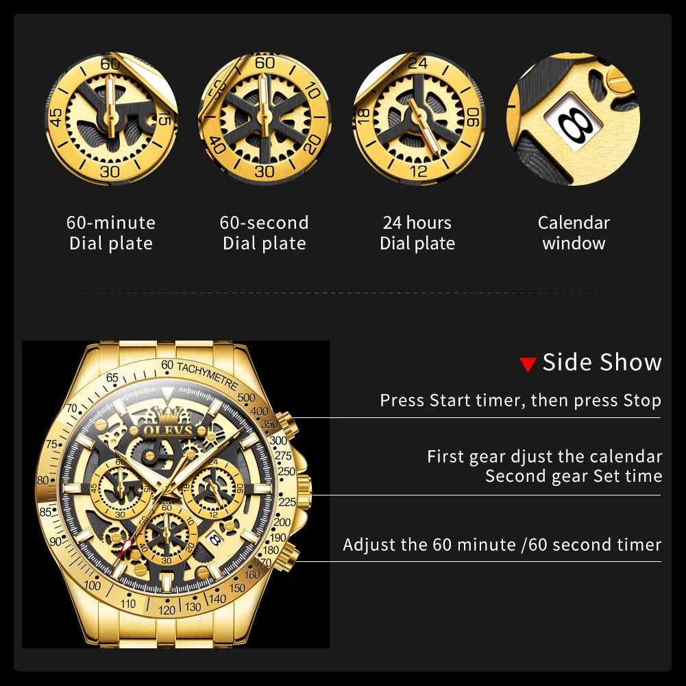 Dark Fenix Olevs Phantom Gold Skeleton Watch