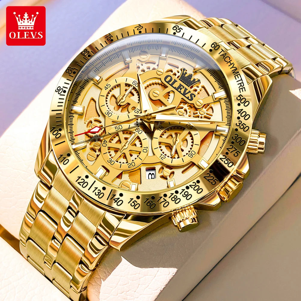 Dark Fenix Olevs Phantom Gold Skeleton Watch