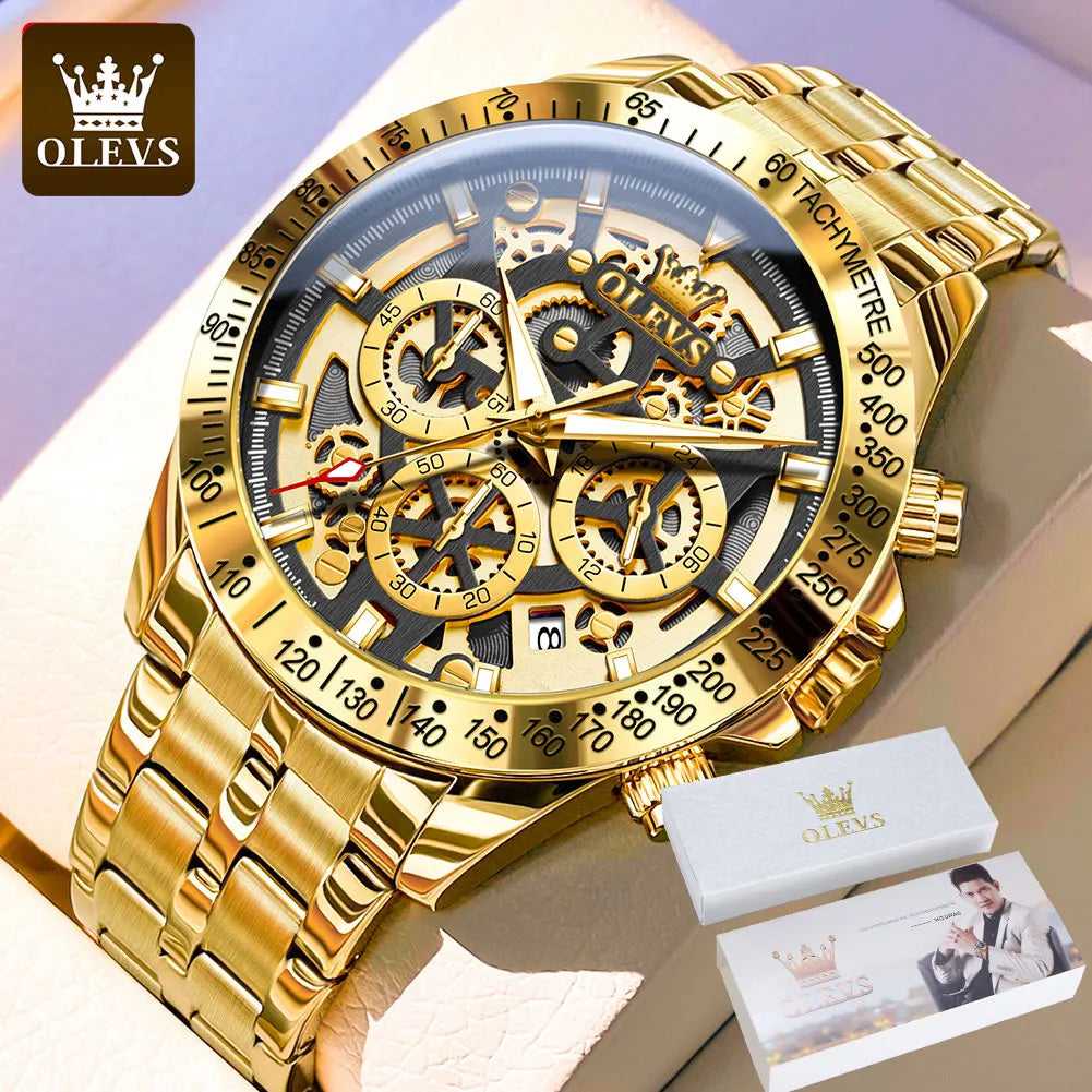 Dark Fenix Olevs Phantom Gold Skeleton Watch